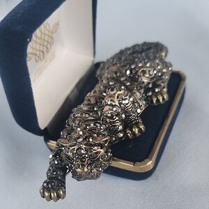 Embellished Leopard Figural Trinket - Antique Gold and Smoky Crystal